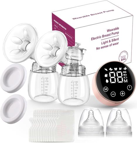 Electric Breast Pump, Hands Free Breast Pump 3 Modes 9 Levels, Double Wearable Breastfeeding Pump with Breastmilk Storage Bags & Pacifier Brush, Extractor de Leche Materna Electrico LED Display in Saudi Arabia
