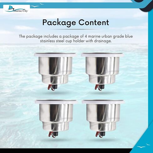 MARINE CITY Stainless Steel Marine Grade Blue LED Ring Light Cup Holder with Drain for Marines – Yachts – Ships – Kayaks (Pack of 2) in Saudi Arabia