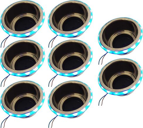MARINE CITY Stainless Steel Marine Grade Blue LED Ring Light Cup Holder with Drain for Marines – Yachts – Ships – Kayaks (Pack of 2) in Saudi Arabia