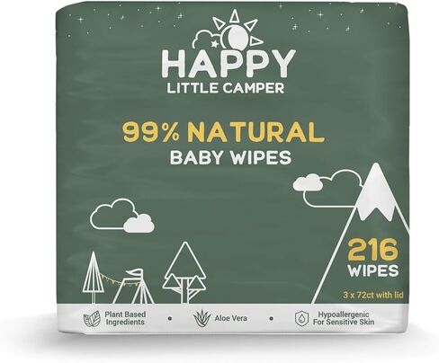 Happy Little Camper 99% Natural Baby Wipes with Aloe Vera, Chamomile, and Pomegranate Extracts, Chlorine-Free, Unscented, Biodegradable, Gentle, Hypoallergenic and Dermatologically Tested,864 Count in Saudi Arabia