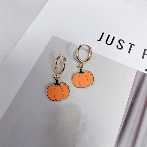 Cute Pumpkin Small Hoop Earrings for Women Dainty Minimalist Gold Plated Halloween Thanksgiving Holiday Huggie Hoops Dangle Drop Earring Fashion Jewelry in Saudi Arabia