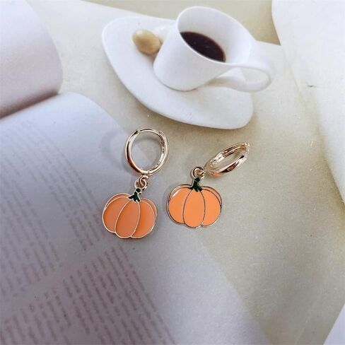 Cute Pumpkin Small Hoop Earrings for Women Dainty Minimalist Gold Plated Halloween Thanksgiving Holiday Huggie Hoops Dangle Drop Earring Fashion Jewelry in Saudi Arabia