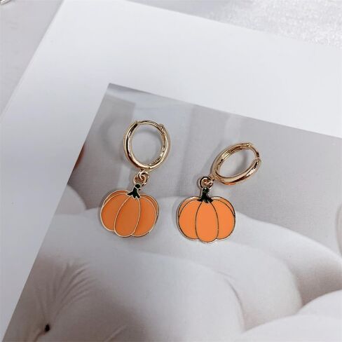 Cute Pumpkin Small Hoop Earrings for Women Dainty Minimalist Gold Plated Halloween Thanksgiving Holiday Huggie Hoops Dangle Drop Earring Fashion Jewelry in Saudi Arabia