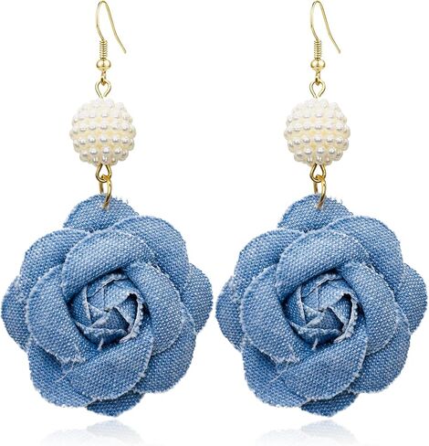 Bohemian Blue Denim Hoop Earrings Big Circle Round Statement Simple Exaggerated Earrings Accessories for Women Bridal in Saudi Arabia