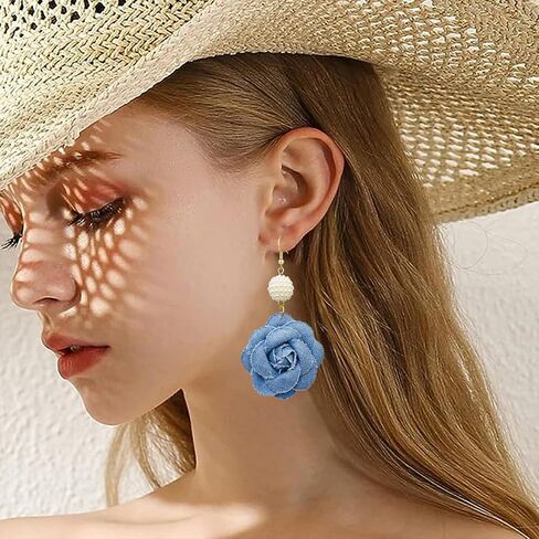 Bohemian Blue Denim Hoop Earrings Big Circle Round Statement Simple Exaggerated Earrings Accessories for Women Bridal in Saudi Arabia