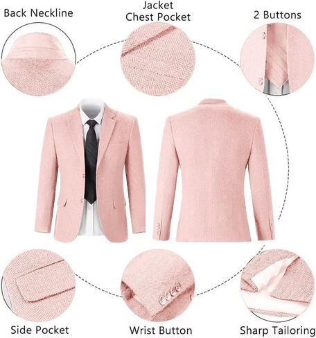 Retro Tweed Mens Suit Herringbone Slim Fit 2 Buttons Men's Jackets Sets Prom Wedding Jacket Blazer Pants Groom Tuxedo Set in Kuwait