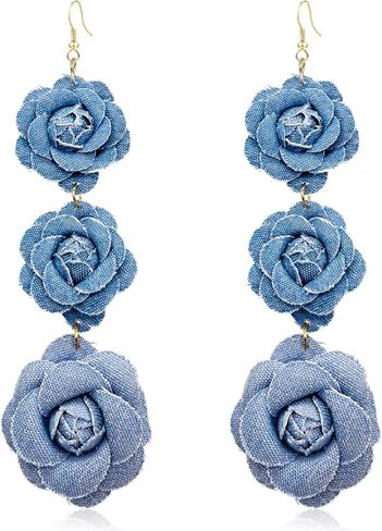 Bohemian Blue Denim Hoop Earrings Big Circle Round Statement Simple Exaggerated Earrings Accessories for Women Bridal in Saudi Arabia