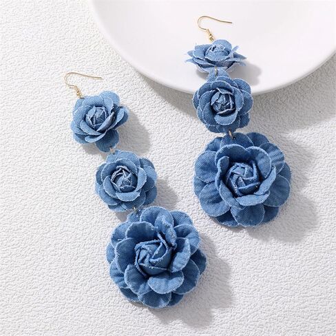 Bohemian Blue Denim Hoop Earrings Big Circle Round Statement Simple Exaggerated Earrings Accessories for Women Bridal in Saudi Arabia