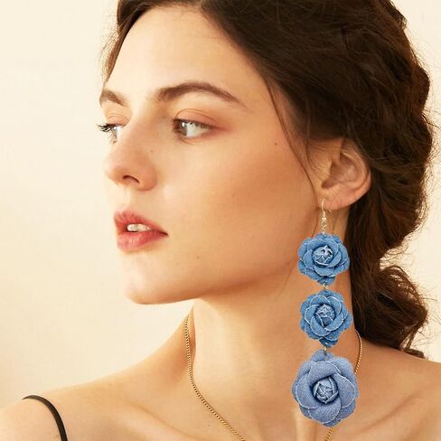 Bohemian Blue Denim Hoop Earrings Big Circle Round Statement Simple Exaggerated Earrings Accessories for Women Bridal in Saudi Arabia