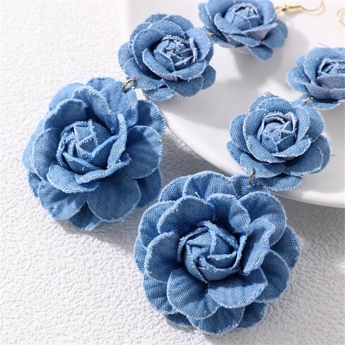 Bohemian Blue Denim Hoop Earrings Big Circle Round Statement Simple Exaggerated Earrings Accessories for Women Bridal in Saudi Arabia