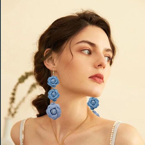 Bohemian Blue Denim Hoop Earrings Big Circle Round Statement Simple Exaggerated Earrings Accessories for Women Bridal in Saudi Arabia