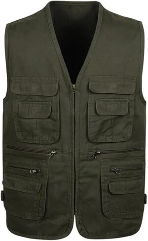 Pegsmio Cotton Vest For Men Spring Summer Tool Sleeveless Jacket Multi Pocket Waistcoat in Saudi Arabia