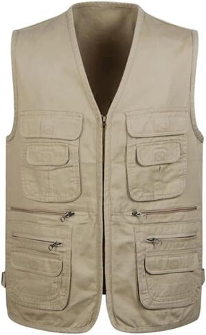 Pegsmio Cotton Vest For Men Spring Summer Tool Sleeveless Jacket Multi Pocket Waistcoat in Saudi Arabia
