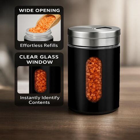 4-Piece Premium Stainless Steel Salt and Pepper Shakers Set – Adjustable Pour Holes Spice Dispenser for Salt, Sugar, Cinnamon, and Pepper – Stylish Kitchen Seasoning and Spice Shaker Set in Saudi Arabia
