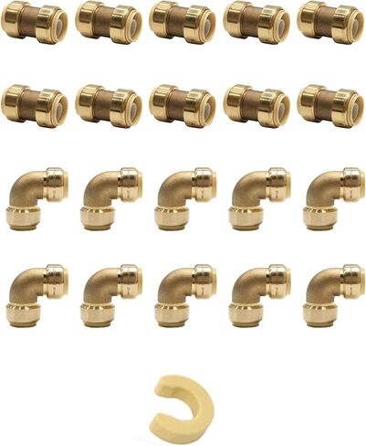 (Pack of 10) EFIELD 1/2 Inch Push Fit Fitting Bundles to Connect Pex, Copper, CPVC -Tee "T" 2 Pieces, Elbow and Coupling 4 Pieces each, with a Disconnect Clip in Kuwait