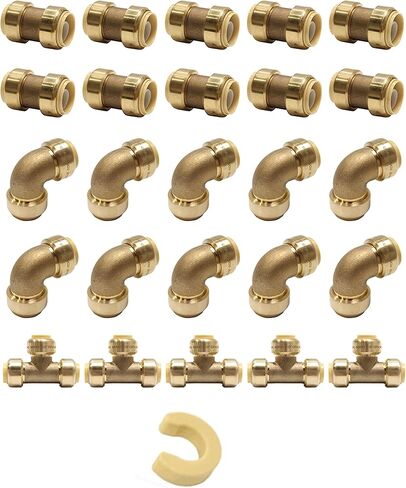 (Pack of 10) EFIELD 1/2 Inch Push Fit Fitting Bundles to Connect Pex, Copper, CPVC -Tee "T" 2 Pieces, Elbow and Coupling 4 Pieces each, with a Disconnect Clip in Saudi Arabia