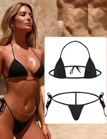 Micro Bikini Set for Nude Beach, Womens 2 Piece Swimsuit, Halter Sexy Bathing Suit Sets with Triangle Top + Tie Side T Back in Saudi Arabia