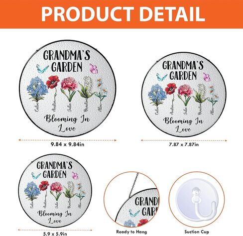 Personalized First Mom Now Grandma Birth Flower Stained Glass Suncatcher, Custom Birth Month Flowers with Kid's Name Glass Suncatcher, Flower Art Mom, Grandma Gifts for Mother's Day in Kuwait