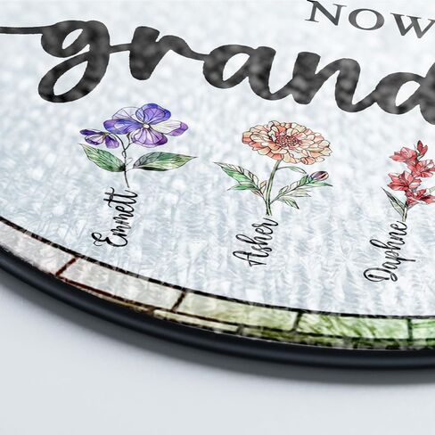 Personalized First Mom Now Grandma Birth Flower Stained Glass Suncatcher, Custom Birth Month Flowers with Kid's Name Glass Suncatcher, Flower Art Mom, Grandma Gifts for Mother's Day in Saudi Arabia