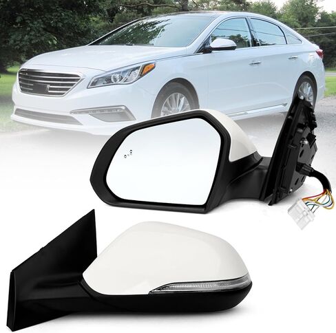 مجموعة مرآة الجانب اليمنى تناسب 2017 2018 2019 Hyundai Sonata مع Power Glass Dhaved Turn Signal Spot Manual Match Black استبدال Hy1321240 (8pins) in Kuwait