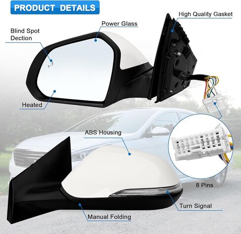 مجموعة مرآة الجانب اليمنى تناسب 2017 2018 2019 Hyundai Sonata مع Power Glass Dhaved Turn Signal Spot Manual Match Black استبدال Hy1321240 (8pins) in Kuwait
