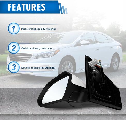 مجموعة مرآة الجانب اليمنى تناسب 2017 2018 2019 Hyundai Sonata مع Power Glass Dhaved Turn Signal Spot Manual Match Black استبدال Hy1321240 (8pins) in Kuwait