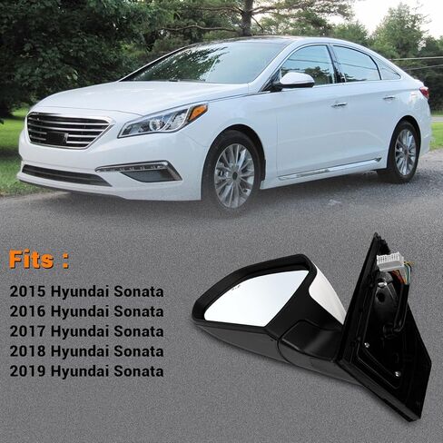 مجموعة مرآة الجانب اليمنى تناسب 2017 2018 2019 Hyundai Sonata مع Power Glass Dhaved Turn Signal Spot Manual Match Black استبدال Hy1321240 (8pins) in Kuwait