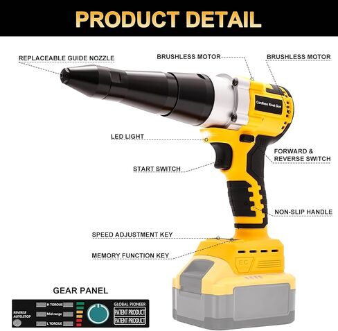 13" Rivet Gun, Rivet Gun Kit with 5 Pcs Rivets, 3 Nosepieces Manual Hand Pop Rivet Gun(1/8", 5/32", 3/16"), Heavy Duty Rivet Tool for Metal, Aluminum, Stainless Steel in Kuwait