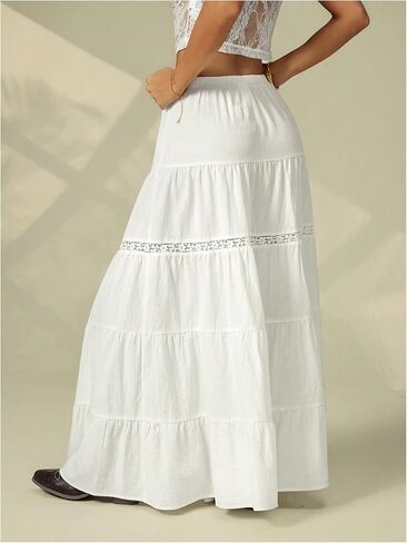 SHENHE Women's Plaid Maxi Skirt High Slit A Line Flowy Tiered Ruffle Y2k Vintage Long Skirt in Saudi Arabia