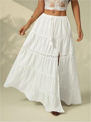 SHENHE Women's Plaid Maxi Skirt High Slit A Line Flowy Tiered Ruffle Y2k Vintage Long Skirt in Saudi Arabia