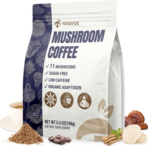 القهوة الفطر ، 11 فطر Superfood تشمل Lion's Mane و Reishi و Chaga & Ashwagandha و Mushroom Coffee Organic من أجل الطاقة والذاكرة والذاكرة ، خالية من السكر ، 5.3 أوقية in Kuwait