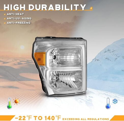 Headlights Assembly for 2011 2012 2013 2014 2015 2016 Ford F250 F350 F450 F550 Super Duty, Compatible with 2011-2016 F250 Headlamp Replacement Headlight Chrome Housing Amber Reflector in Saudi Arabia