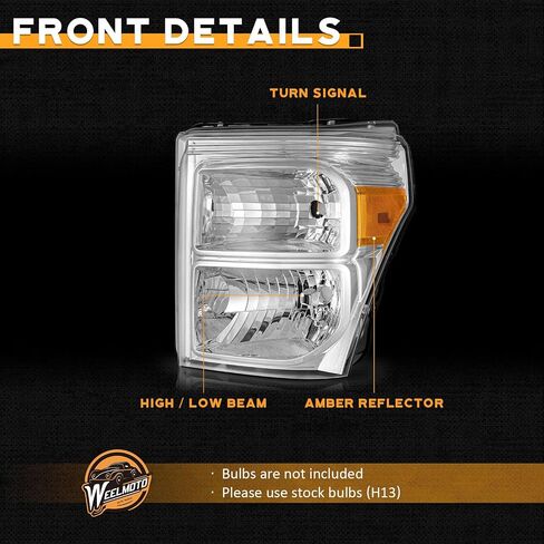 Headlights Assembly for 2011 2012 2013 2014 2015 2016 Ford F250 F350 F450 F550 Super Duty, Compatible with 2011-2016 F250 Headlamp Replacement Headlight Chrome Housing Amber Reflector in Saudi Arabia