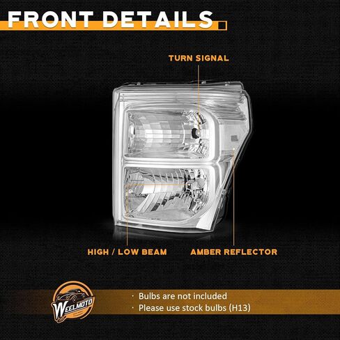 Headlights Assembly for 2011 2012 2013 2014 2015 2016 Ford F250 F350 F450 F550 Super Duty, Compatible with 2011-2016 F250 Headlamp Replacement Headlight Chrome Housing Amber Reflector in Saudi Arabia