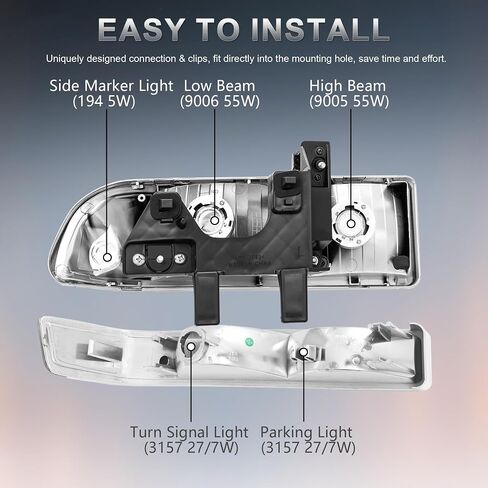 مجموعة الأمراض الأمامية متوافقة مع 1998 1999 2000 2001 2002 2003 2004 Chevy Blazer S10 Pickup SuV W/Pumper Light in Saudi Arabia