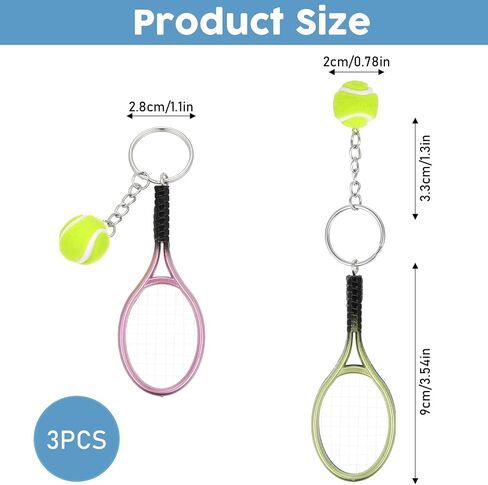 JIEYAO 3Pcs Mini Tennis Racket Keychains, Tennis Ball Key Ring Split Ring Keychains Tennis Trinkets for Sport Lover Gifts in Saudi Arabia