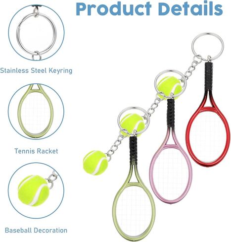 JIEYAO 3Pcs Mini Tennis Racket Keychains, Tennis Ball Key Ring Split Ring Keychains Tennis Trinkets for Sport Lover Gifts in Saudi Arabia