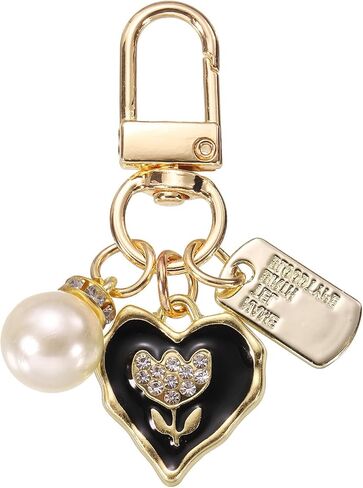 uxcell Heart Keychain Charm for Women, Metal Cute Heart Tulips Pearl Purse Bag Charm Keychain Accessories Decor for Car Bag in Kuwait