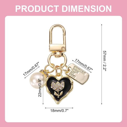 uxcell Heart Keychain Charm for Women, Metal Cute Heart Tulips Pearl Purse Bag Charm Keychain Accessories Decor for Car Bag in Kuwait