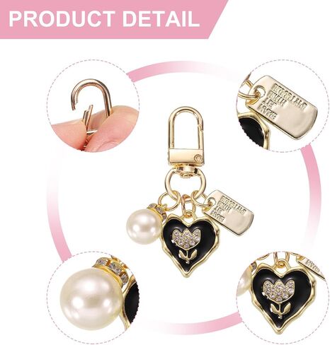 uxcell Heart Keychain Charm for Women, Metal Cute Heart Tulips Pearl Purse Bag Charm Keychain Accessories Decor for Car Bag in Kuwait