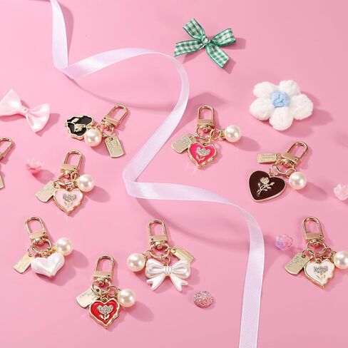 uxcell Heart Keychain Charm for Women, Metal Cute Heart Tulips Pearl Purse Bag Charm Keychain Accessories Decor for Car Bag in Kuwait