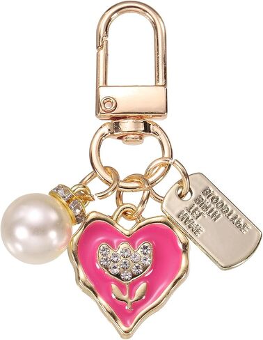 uxcell Heart Keychain Charm for Women, Metal Cute Heart Tulips Pearl Purse Bag Charm Keychain Accessories Decor for Car Bag in Kuwait