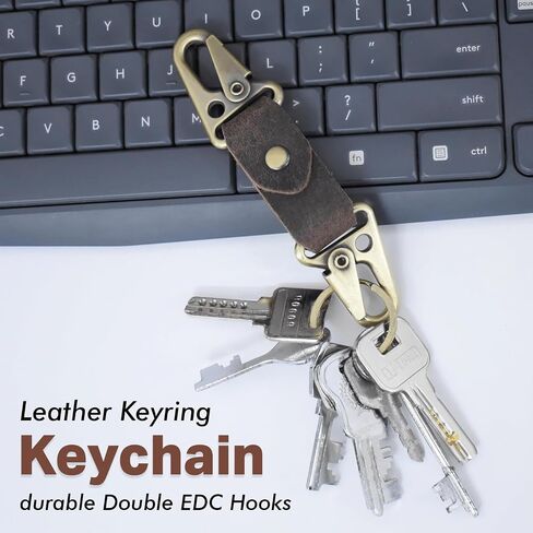 Leather Keyring Universal Keychain with Double EDC Hooks Key Fob Holder/Organizer Small Car Accessories Gifts for Men Women in Saudi Arabia