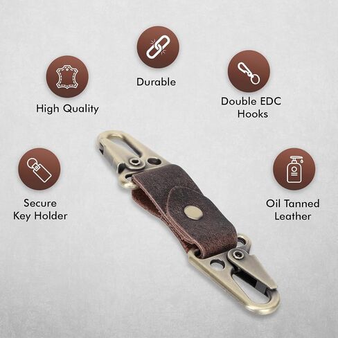 Leather Keyring Universal Keychain with Double EDC Hooks Key Fob Holder/Organizer Small Car Accessories Gifts for Men Women in Saudi Arabia