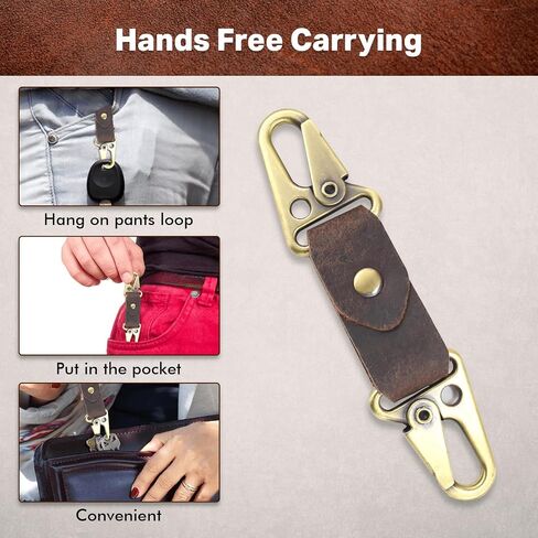 Leather Keyring Universal Keychain with Double EDC Hooks Key Fob Holder/Organizer Small Car Accessories Gifts for Men Women in Saudi Arabia