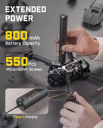 Fanttik E2 Ultra 3.7V Mini Electric Screwdriver, Electric Screwdriver Cordless, Max 0.6N.m, 50 Magnetic Bits, 5/32'' Hex, Magnetic Storage, Repair Tool for Electronics Phone Camera Laptop Appliances in Saudi Arabia