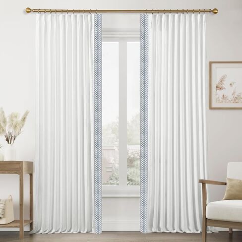 Embroidery Trim Linen Pinch Pleated Curtains, Gorgeous Window Panels with Light Filtering Lining for Living Rooms and Bedrooms. (2 Panels,Snow White V1,40Wx88L) in Saudi Arabia