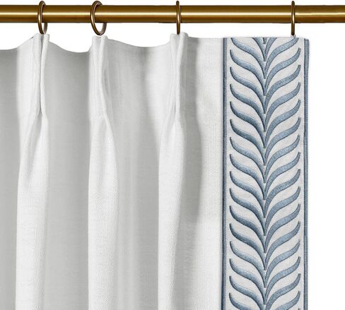 Embroidery Trim Linen Pinch Pleated Curtains, Gorgeous Window Panels with Light Filtering Lining for Living Rooms and Bedrooms. (2 Panels,Snow White V1,40Wx88L) in Saudi Arabia