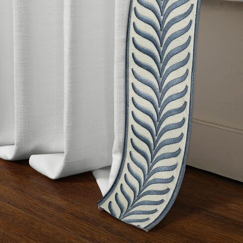 Embroidery Trim Linen Pinch Pleated Curtains, Gorgeous Window Panels with Light Filtering Lining for Living Rooms and Bedrooms. (2 Panels,Snow White V1,40Wx88L) in Saudi Arabia