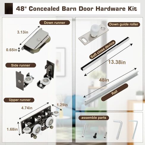 𝑵𝒆𝒘 39 in Concealed Sliding Barn Door Hardware Kit with Soft Close Mechanism，Wall Mount Hidden Sliding Door Hardware，for 32-39 in Door Width (NO Door) in Saudi Arabia